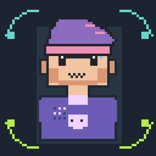 Clothing trait tee_violet_skull, shown on a Humble Guy