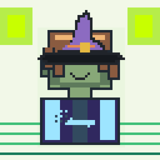 Headwear trait witch_hat, shown on a Humble Guy